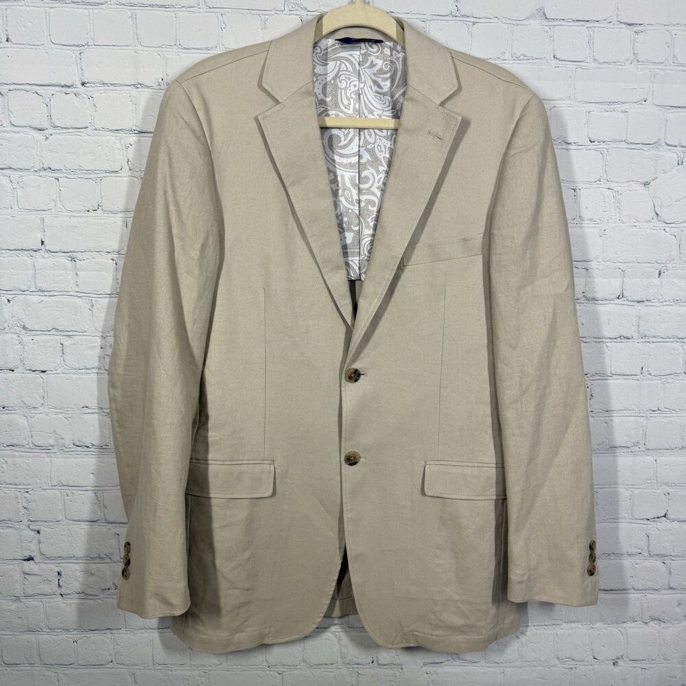 Alan Flusser Sport Coat Blazer Women Small Two Button Ivory Linen Rayon Resort